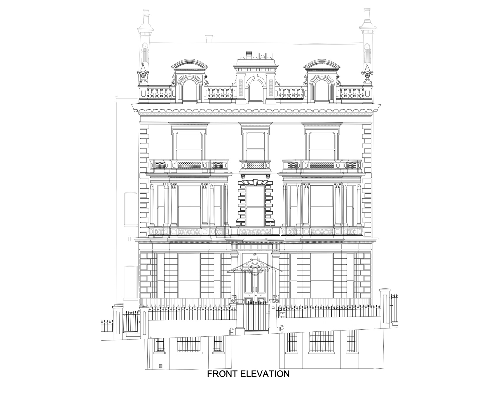Front elevation CAD drawing produced from laser scan data